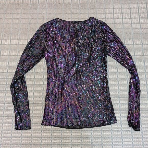 NWOT Free People Gold Rush Long Sleeve in Black Combo Sz Small and Medium Sequin - Picture 5 of 7